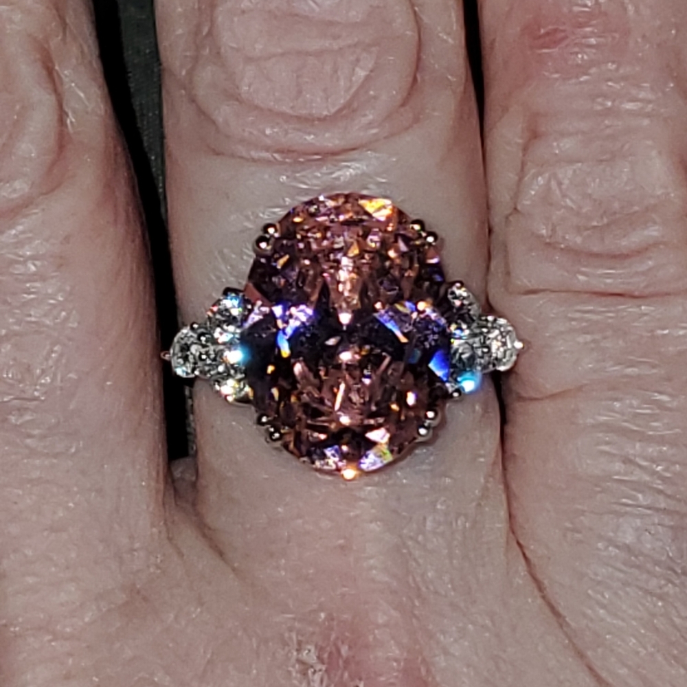 Beautiful large pink and white CZ RING